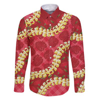 Red Palaka Hawaii Mele Kalikimaka Family Matching Long Sleeve Bodycon Dress and Hawaiian Shirt Ohia Lehua Monstera Puakenikeni Lei LT14 Dad's Shirt - Long Sleeve Red - Polynesian Pride