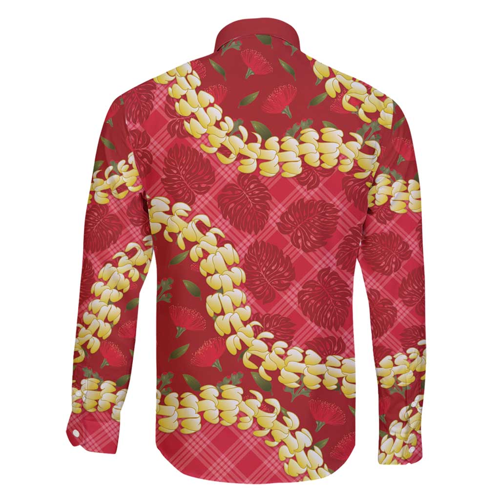 Red Palaka Hawaii Mele Kalikimaka Family Matching Long Sleeve Bodycon Dress and Hawaiian Shirt Ohia Lehua Monstera Puakenikeni Lei LT14 - Polynesian Pride