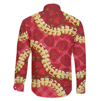 Red Palaka Hawaii Mele Kalikimaka Family Matching Long Sleeve Bodycon Dress and Hawaiian Shirt Ohia Lehua Monstera Puakenikeni Lei LT14 - Polynesian Pride