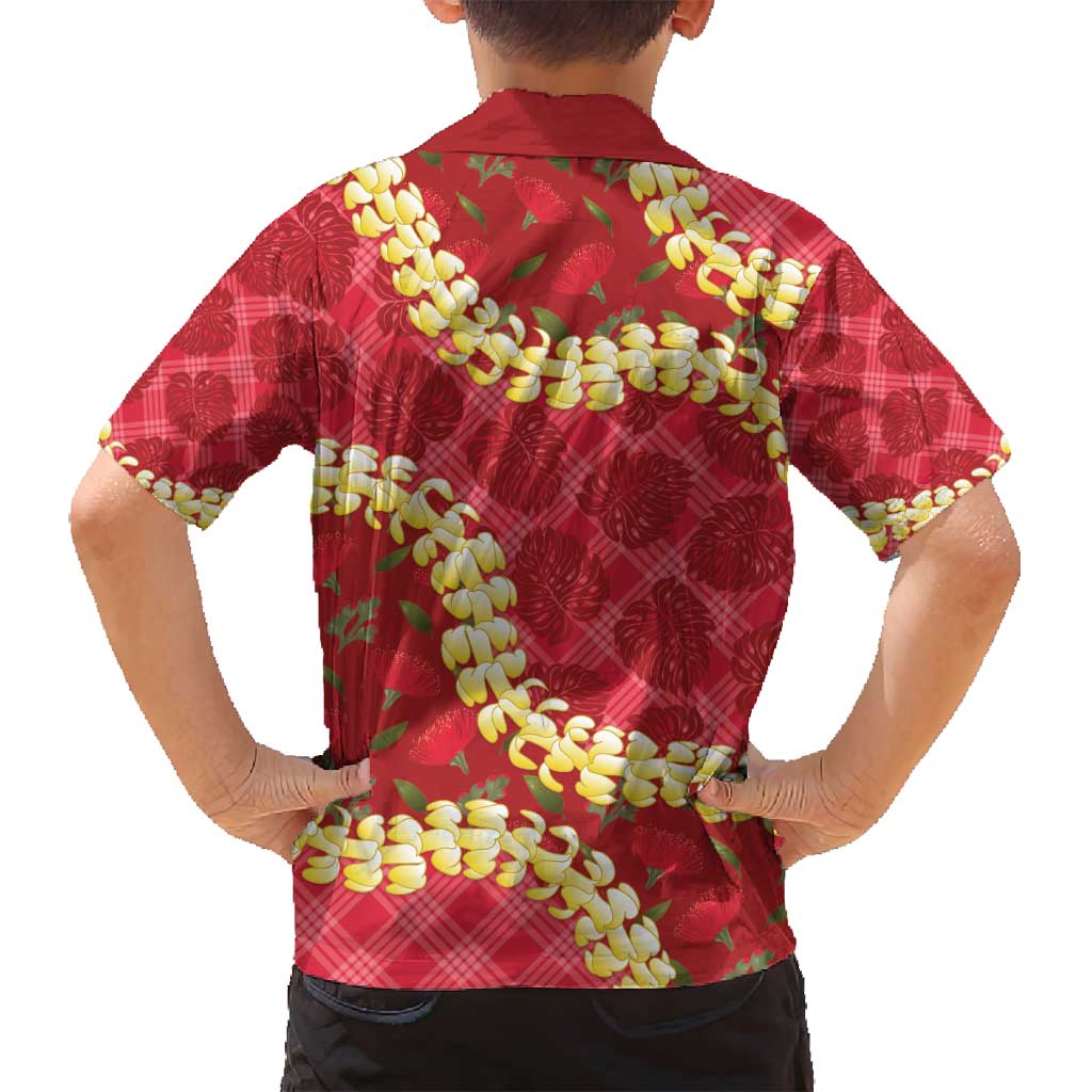 Red Palaka Hawaii Mele Kalikimaka Family Matching Puletasi and Hawaiian Shirt Ohia Lehua Monstera Puakenikeni Lei LT14 - Polynesian Pride