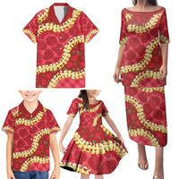 Red Palaka Hawaii Mele Kalikimaka Family Matching Puletasi and Hawaiian Shirt Ohia Lehua Monstera Puakenikeni Lei LT14 - Polynesian Pride