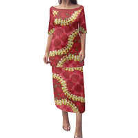 Red Palaka Hawaii Mele Kalikimaka Family Matching Puletasi and Hawaiian Shirt Ohia Lehua Monstera Puakenikeni Lei LT14 Mom's Dress Red - Polynesian Pride