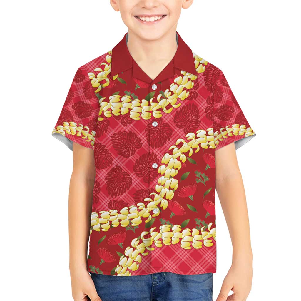 Red Palaka Hawaii Mele Kalikimaka Family Matching Summer Maxi Dress and Hawaiian Shirt Ohia Lehua Monstera Puakenikeni Lei - Polynesian Pride