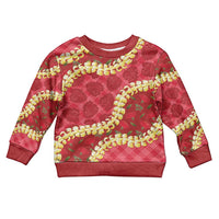 Red Palaka Hawaii Mele Kalikimaka Kid Ugly Christmas Sweater Ohia Lehua Monstera Puakenikeni Lei - Polynesian Pride