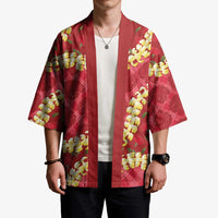 Red Palaka Hawaii Mele Kalikimaka Kimono Ohia Lehua Monstera Puakenikeni Lei - Polynesian Pride