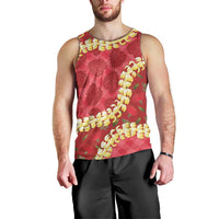 Red Palaka Hawaii Mele Kalikimaka Men Tank Top Ohia Lehua Monstera Puakenikeni Lei - Polynesian Pride