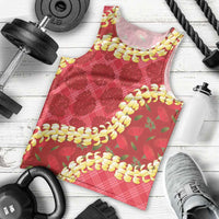 Red Palaka Hawaii Mele Kalikimaka Men Tank Top Ohia Lehua Monstera Puakenikeni Lei - Polynesian Pride