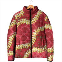 Red Palaka Hawaii Mele Kalikimaka Padded Jacket Ohia Lehua Monstera Puakenikeni Lei LT14 - Polynesian Pride