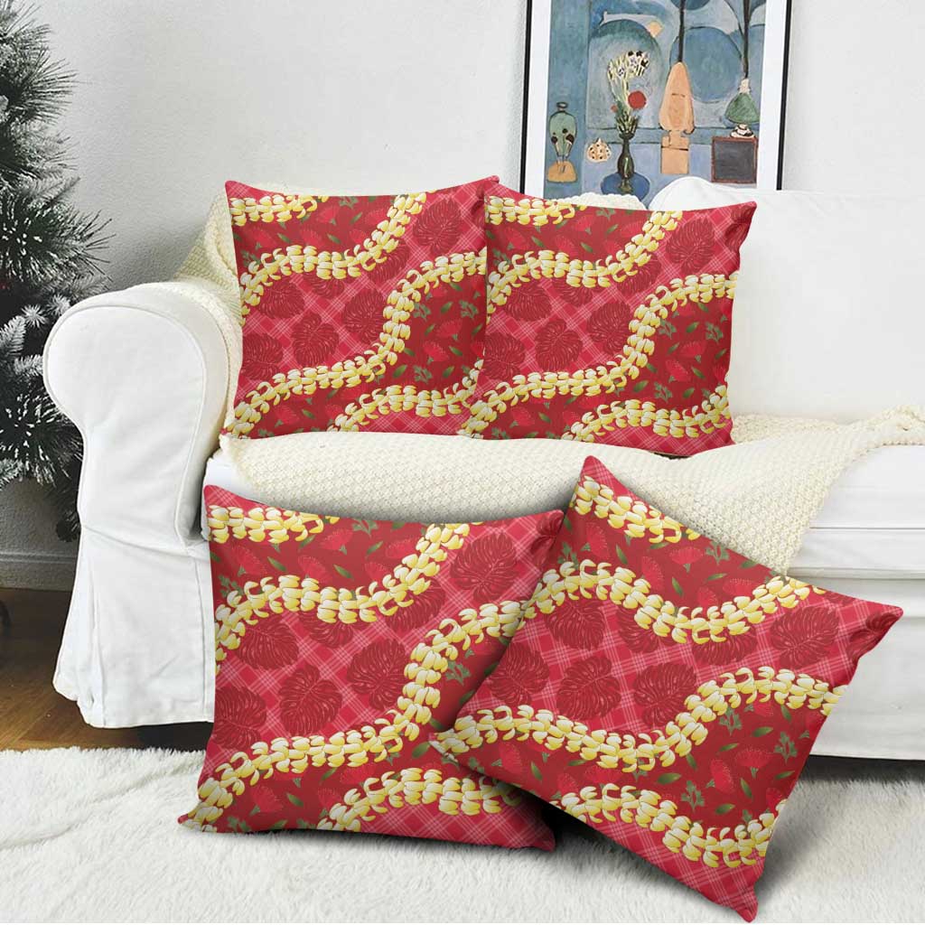 Red Palaka Hawaii Mele Kalikimaka Pillow Cover Ohia Lehua Monstera Puakenikeni Lei LT14 - Polynesian Pride