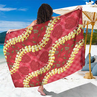 Red Palaka Hawaii Mele Kalikimaka Sarong Ohia Lehua Monstera Puakenikeni Lei - Polynesian Pride