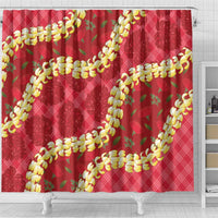 Red Palaka Hawaii Mele Kalikimaka Shower Curtain Ohia Lehua Monstera Puakenikeni Lei LT14 - Polynesian Pride
