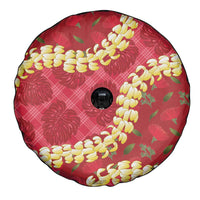 Red Palaka Hawaii Mele Kalikimaka Spare Tire Cover Ohia Lehua Monstera Puakenikeni Lei - Polynesian Pride