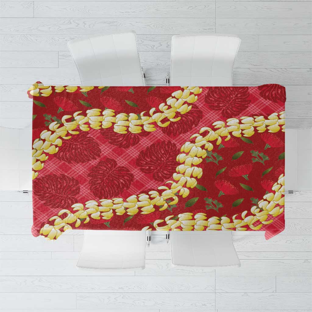 Red Palaka Hawaii Mele Kalikimaka Tablecloth Ohia Lehua Monstera Puakenikeni Lei LT14 Red - Polynesian Pride