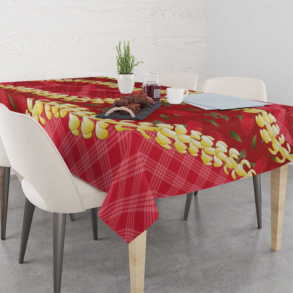 Red Palaka Hawaii Mele Kalikimaka Tablecloth Ohia Lehua Monstera Puakenikeni Lei LT14 - Polynesian Pride