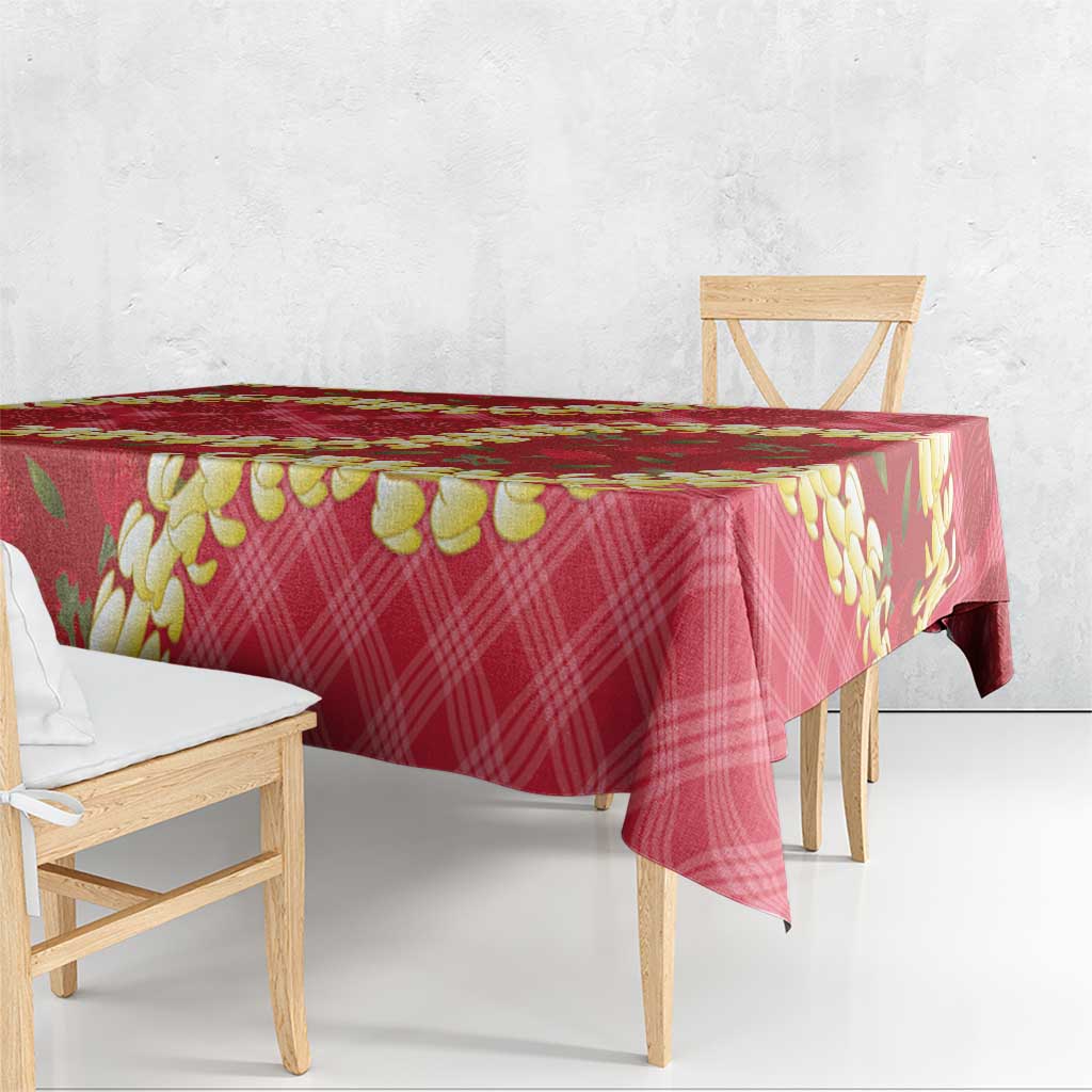Red Palaka Hawaii Mele Kalikimaka Tablecloth Ohia Lehua Monstera Puakenikeni Lei LT14 - Polynesian Pride
