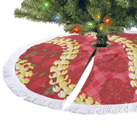 Red Palaka Hawaii Mele Kalikimaka Tree Skirt Ohia Lehua Monstera Puakenikeni Lei - Polynesian Pride