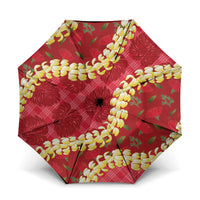 Red Palaka Hawaii Mele Kalikimaka Umbrella Ohia Lehua Monstera Puakenikeni Lei - Polynesian Pride