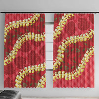 Red Palaka Hawaii Mele Kalikimaka Window Curtain Ohia Lehua Monstera Puakenikeni Lei LT14 With Hooks Red - Polynesian Pride