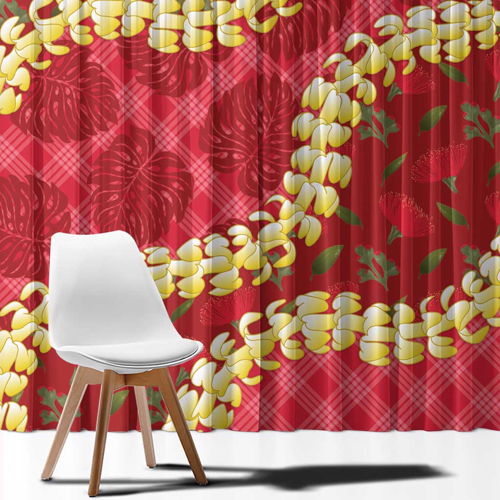 Red Palaka Hawaii Mele Kalikimaka Window Curtain Ohia Lehua Monstera Puakenikeni Lei LT14 - Polynesian Pride