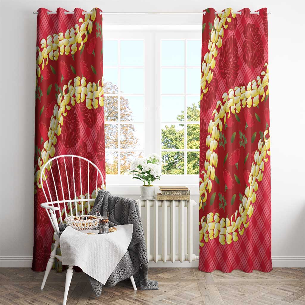 Red Palaka Hawaii Mele Kalikimaka Window Curtain Ohia Lehua Monstera Puakenikeni Lei LT14 - Polynesian Pride