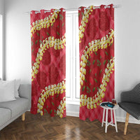 Red Palaka Hawaii Mele Kalikimaka Window Curtain Ohia Lehua Monstera Puakenikeni Lei LT14 With Grommets Red - Polynesian Pride