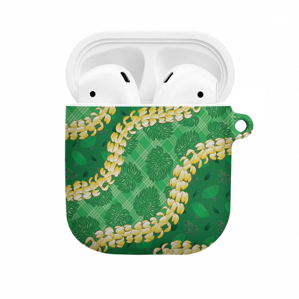 Green Palaka Hawaii Mele Kalikimaka AirPods Case Ohia Lehua Monstera Puakenikeni Lei - Polynesian Pride