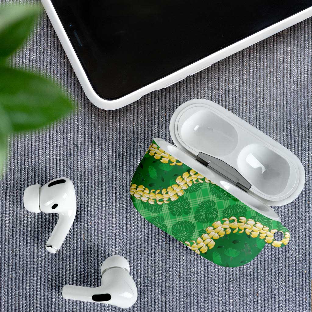 Green Palaka Hawaii Mele Kalikimaka AirPods Case Ohia Lehua Monstera Puakenikeni Lei - Polynesian Pride