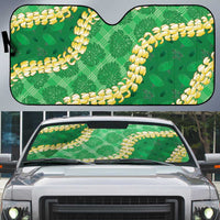 Green Palaka Hawaii Mele Kalikimaka Auto Sun Shade Ohia Lehua Monstera Puakenikeni Lei - Polynesian Pride