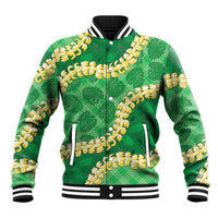 Green Palaka Hawaii Mele Kalikimaka Baseball Jacket Ohia Lehua Monstera Puakenikeni Lei LT14 Unisex Green - Polynesian Pride