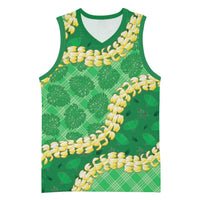 Green Palaka Hawaii Mele Kalikimaka Basketball Jersey Ohia Lehua Monstera Puakenikeni Lei - Polynesian Pride