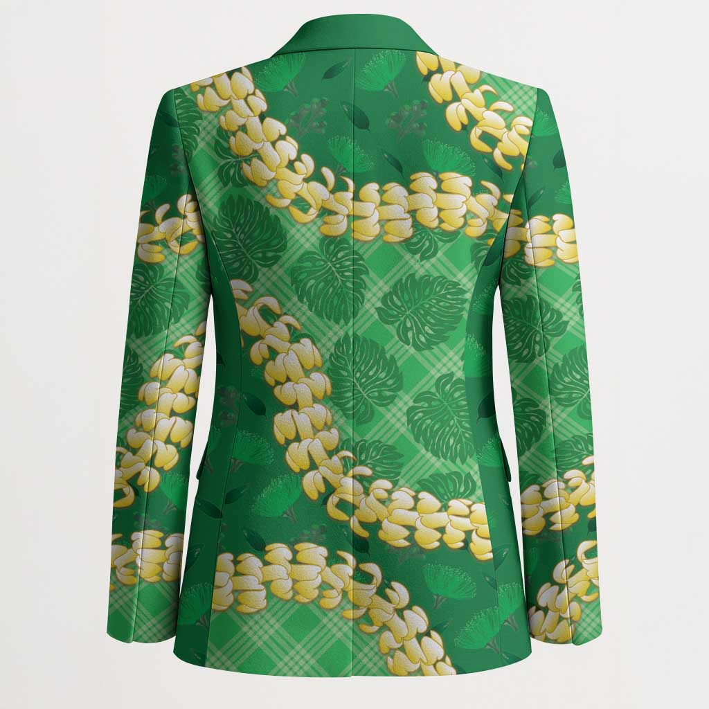 Green Palaka Hawaii Mele Kalikimaka Blazer Ohia Lehua Monstera Puakenikeni Lei - Polynesian Pride