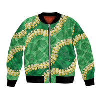 Green Palaka Hawaii Mele Kalikimaka Bomber Jacket Ohia Lehua Monstera Puakenikeni Lei LT14 Unisex Green - Polynesian Pride