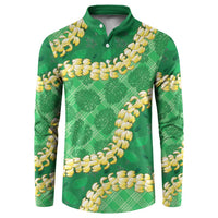 Green Palaka Hawaii Mele Kalikimaka Button Sweatshirt Ohia Lehua Monstera Puakenikeni Lei - Polynesian Pride