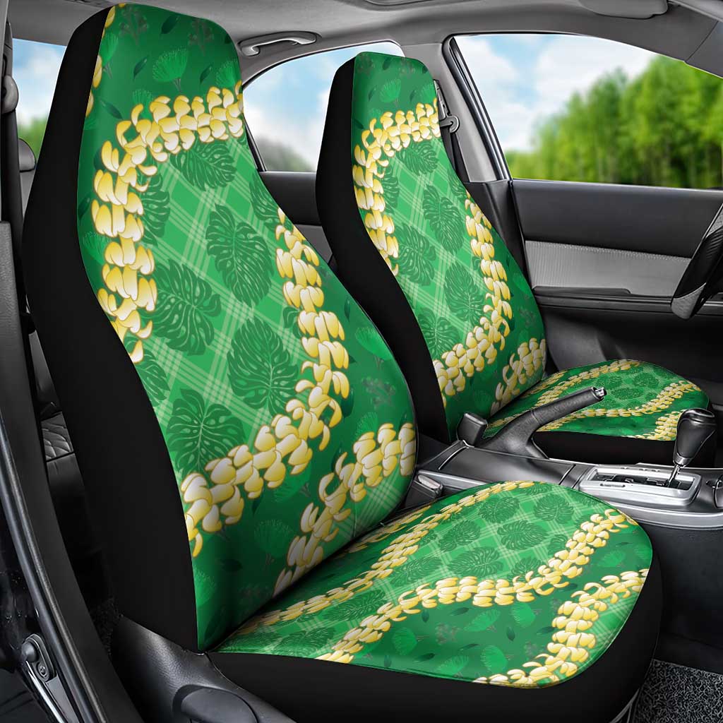 Green Palaka Hawaii Mele Kalikimaka Car Seat Cover Ohia Lehua Monstera Puakenikeni Lei - Polynesian Pride