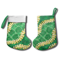 Green Palaka Hawaii Mele Kalikimaka Christmas Stocking Ohia Lehua Monstera Puakenikeni Lei - Polynesian Pride