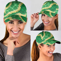 Green Palaka Hawaii Mele Kalikimaka Classic Cap Ohia Lehua Monstera Puakenikeni Lei - Polynesian Pride