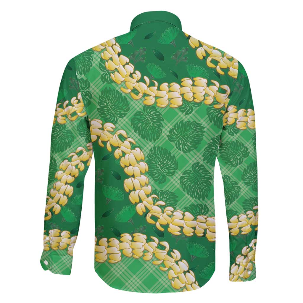 Green Palaka Hawaii Mele Kalikimaka Family Matching Long Sleeve Bodycon Dress and Hawaiian Shirt Ohia Lehua Monstera Puakenikeni Lei LT14 - Polynesian Pride