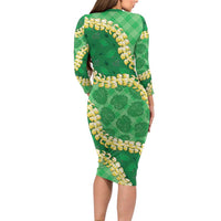 Green Palaka Hawaii Mele Kalikimaka Family Matching Long Sleeve Bodycon Dress and Hawaiian Shirt Ohia Lehua Monstera Puakenikeni Lei LT14 - Polynesian Pride