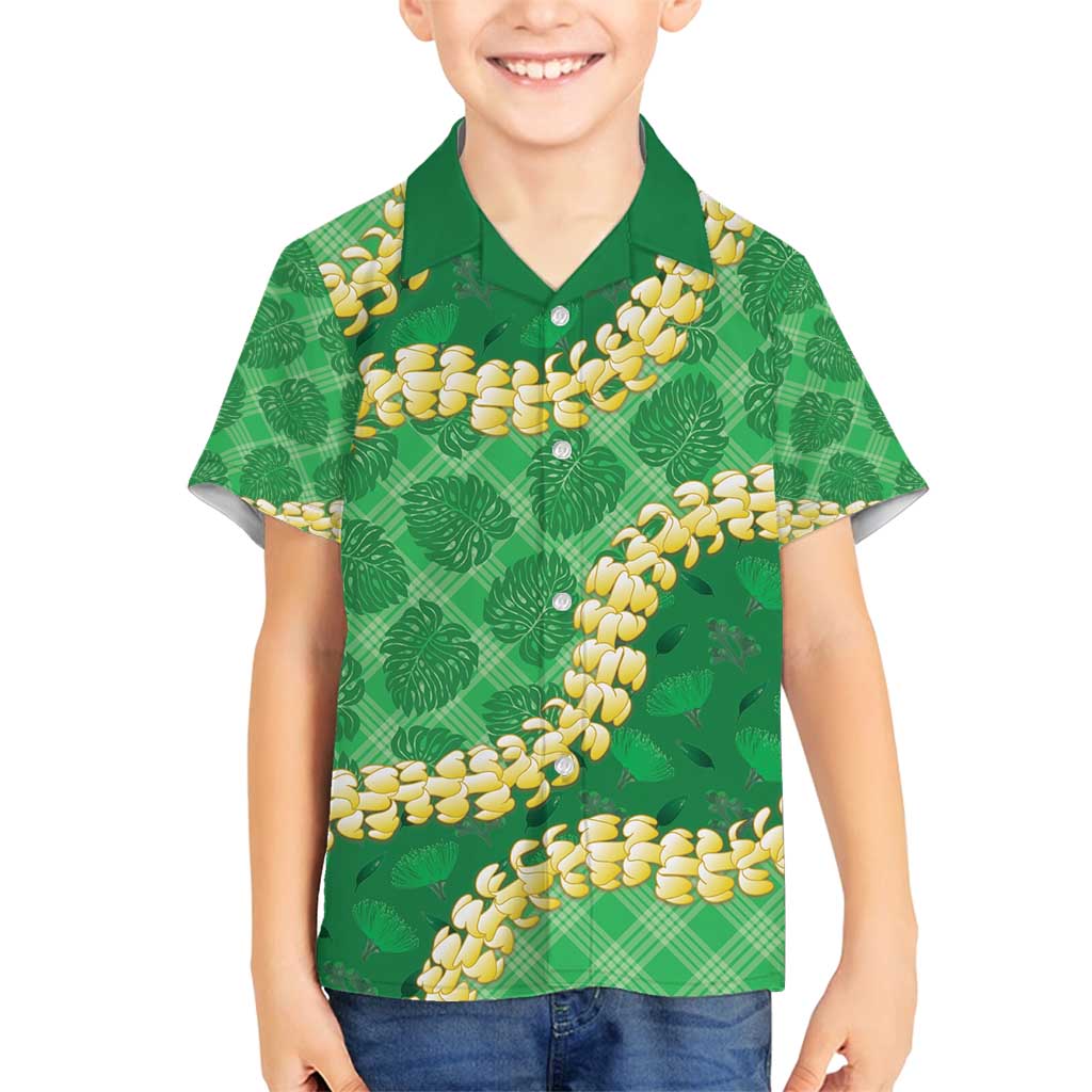 Green Palaka Hawaii Mele Kalikimaka Family Matching Long Sleeve Bodycon Dress and Hawaiian Shirt Ohia Lehua Monstera Puakenikeni Lei LT14 Son's Shirt Green - Polynesian Pride