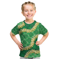 Green Palaka Hawaii Mele Kalikimaka Kid T Shirt Ohia Lehua Monstera Puakenikeni Lei - Polynesian Pride