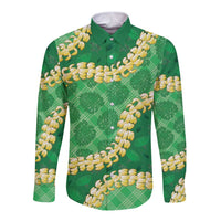 Green Palaka Hawaii Mele Kalikimaka Long Sleeve Button Shirt Ohia Lehua Monstera Puakenikeni Lei - Polynesian Pride