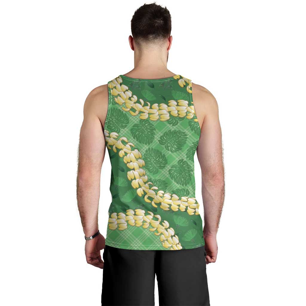 Green Palaka Hawaii Mele Kalikimaka Men Tank Top Ohia Lehua Monstera Puakenikeni Lei - Polynesian Pride