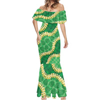 Green Palaka Hawaii Mele Kalikimaka Mermaid Dress Ohia Lehua Monstera Puakenikeni Lei - Polynesian Pride