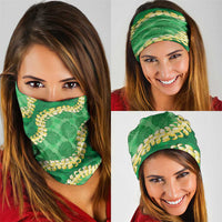 Green Palaka Hawaii Mele Kalikimaka Neck Gaiter Ohia Lehua Monstera Puakenikeni Lei - Polynesian Pride