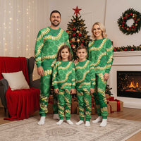 Green Palaka Hawaii Mele Kalikimaka Christmas Pajama Set Ohia Lehua Monstera Puakenikeni Lei - Polynesian Pride