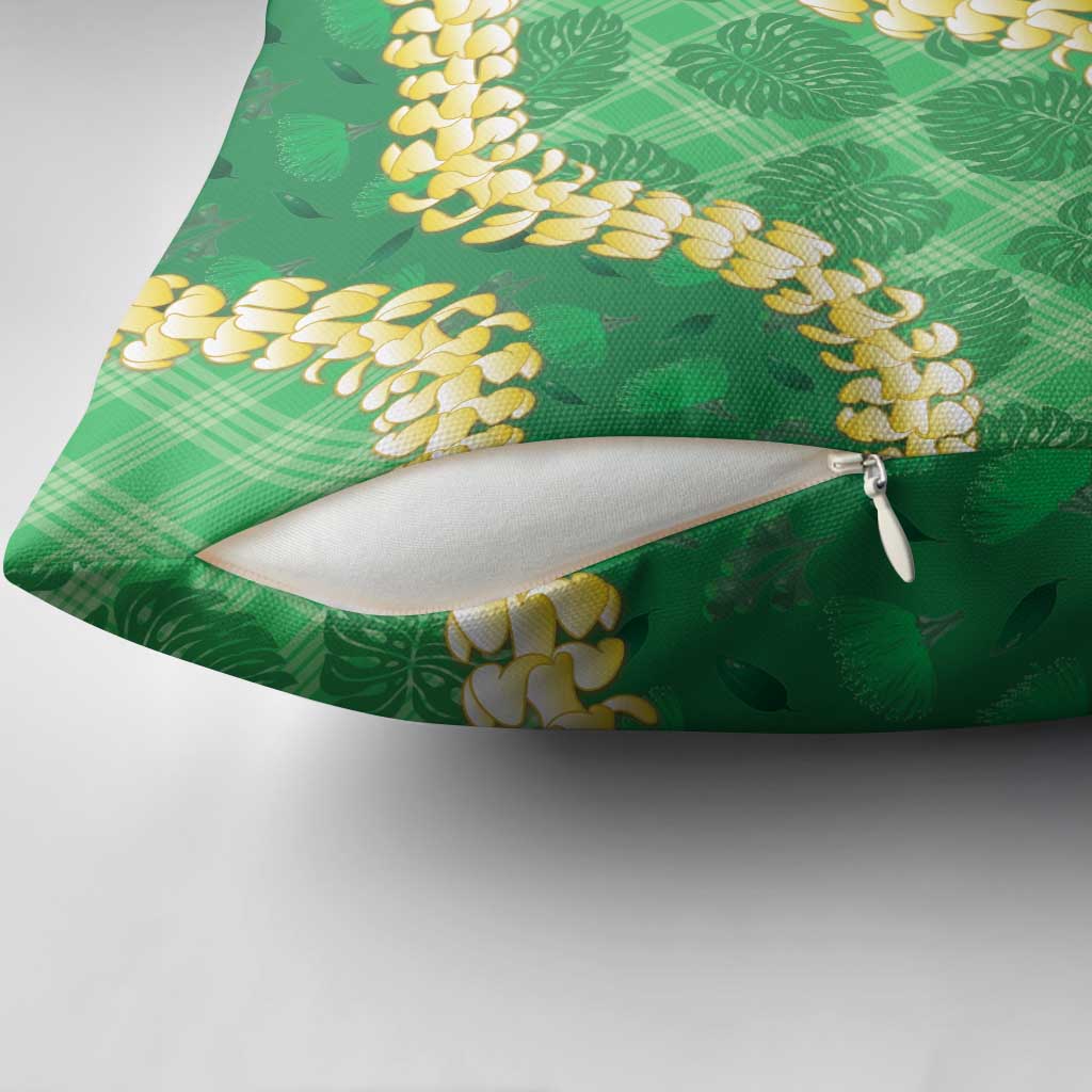 Green Palaka Hawaii Mele Kalikimaka Pillow Cover Ohia Lehua Monstera Puakenikeni Lei - Polynesian Pride