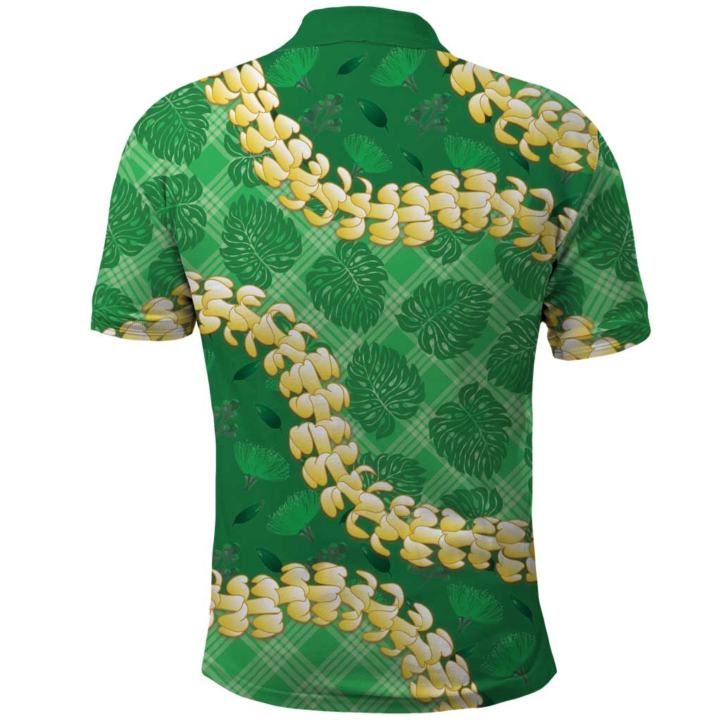 Green Palaka Hawaii Mele Kalikimaka Polo Shirt Ohia Lehua Monstera Puakenikeni Lei - Polynesian Pride