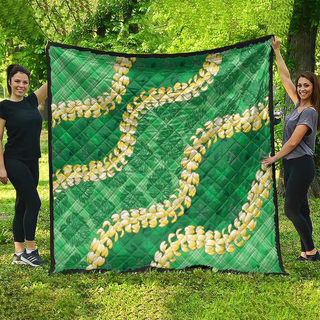 Green Palaka Hawaii Mele Kalikimaka Quilt Ohia Lehua Monstera Puakenikeni Lei - Polynesian Pride