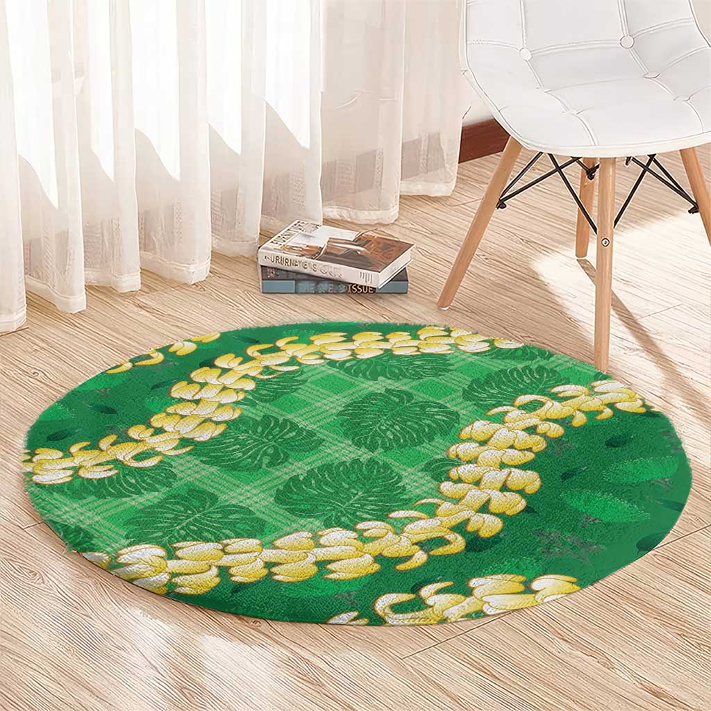 Green Palaka Hawaii Mele Kalikimaka Round Carpet Ohia Lehua Monstera Puakenikeni Lei LT14 - Polynesian Pride