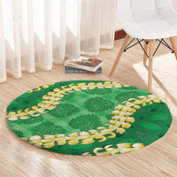 Green Palaka Hawaii Mele Kalikimaka Round Carpet Ohia Lehua Monstera Puakenikeni Lei LT14 - Polynesian Pride